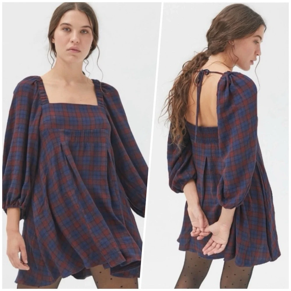 Urban Outfitters Blue and Rust Plaid Mini Dress